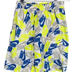 Nike Sportswear All Over Print Logo Shorts Mens Medium Yellow Blue Grey Swoosh